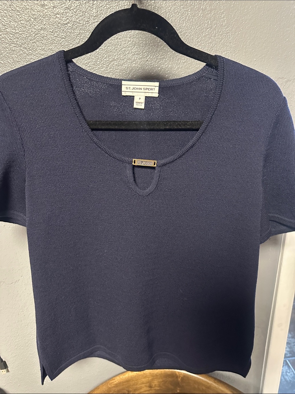 St. John Sport Navy Blouse Short Sleeve Knit Top